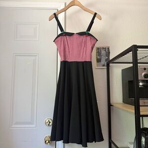 ROCK STEADY black white red gingham plaid mod retro cherry knee midi dress